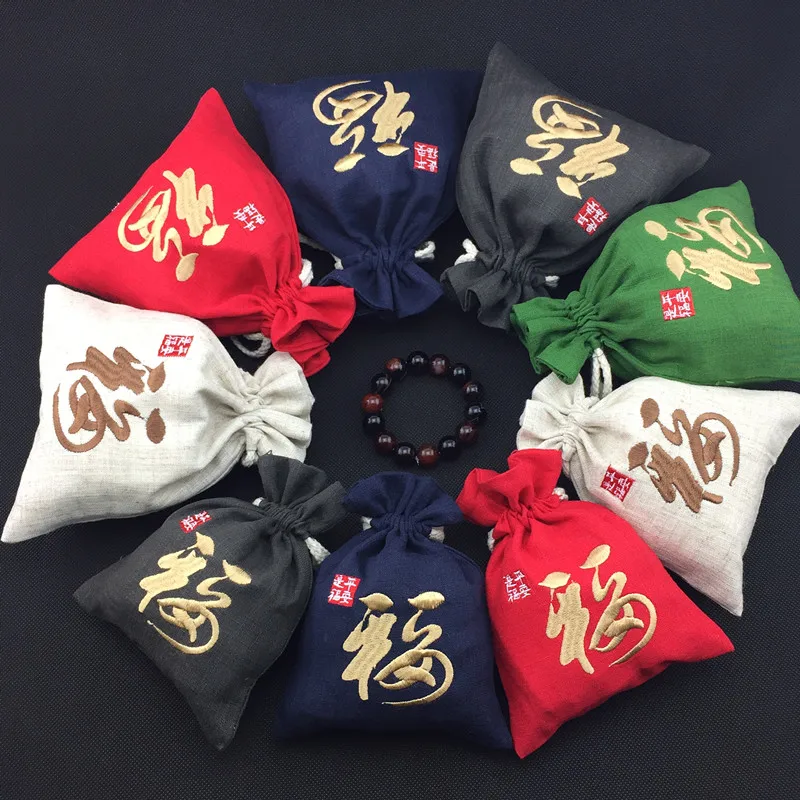 Китайская вышивка фу большой Рождественский подарок мешки для ювелирных изделий сумка для переноски из хлопка и льна Свадебная вечеринка
