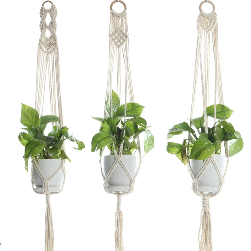 Colgador de macramé para plantas, soporte para macetas, colgante de cuerda de algodón con llavero y decoración del hogar para interiores|Cestas colgantes| - AliExpress