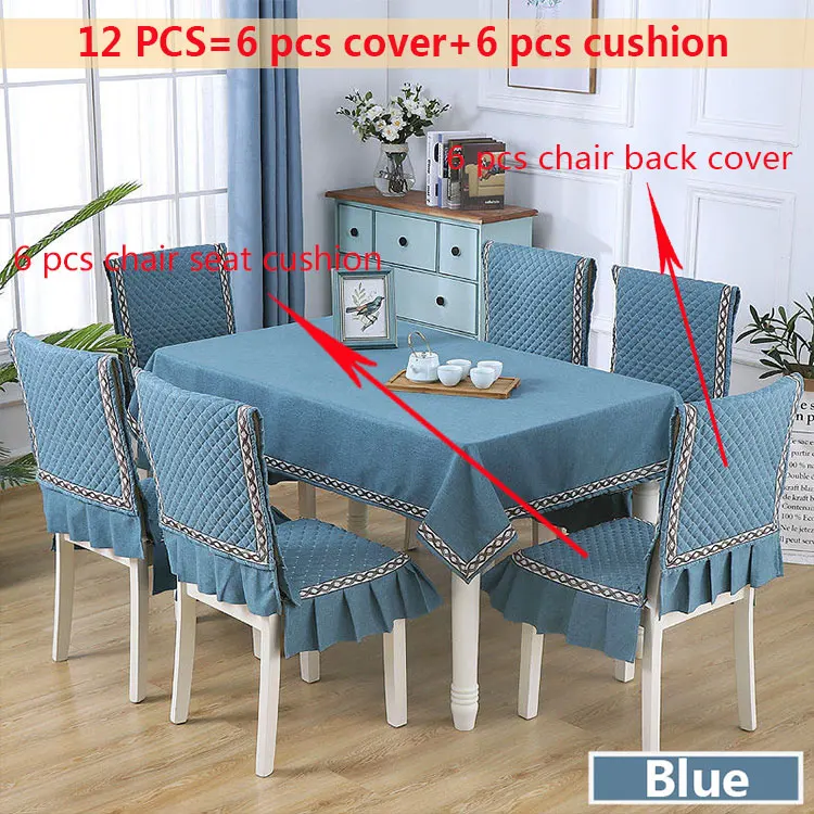 Простой стиль льняная скатерть противоскользящая крышка стула подушка для столовой Пыленепроницаемая скатерть 130*180/150*200 см крышка стола - Color: Blue 12pcs