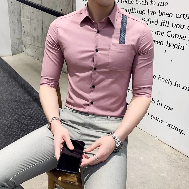 Pink Shirt Men Fashion White Dress 