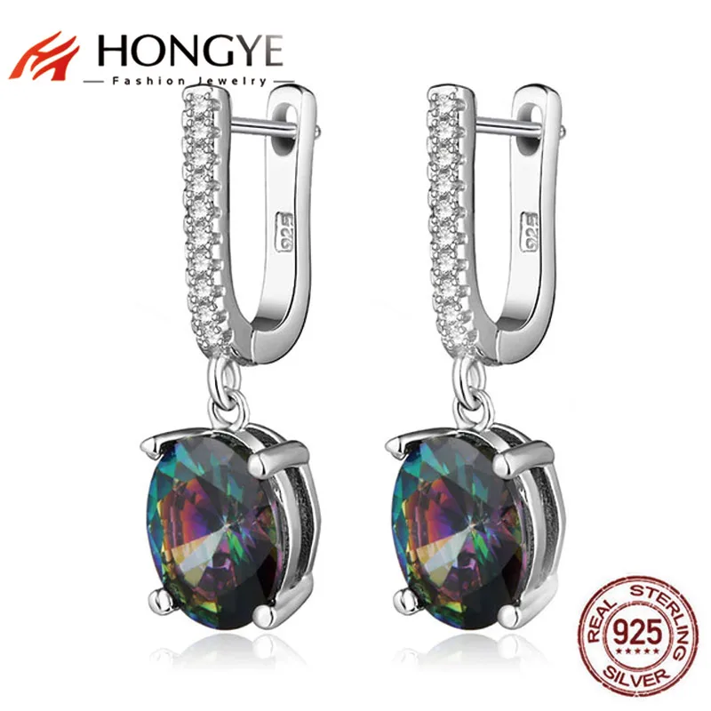HONGYE 2020 модные серьги-капли из стерлингового серебра 925 пробы с радужным цветным