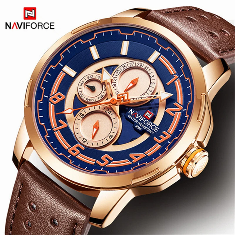 

NAVIFORCE Watches Men Luxury Brand Waterproof Men Watch Casual Leather Rose Gold Fashion Quartz Clock Male Relogio Masculino