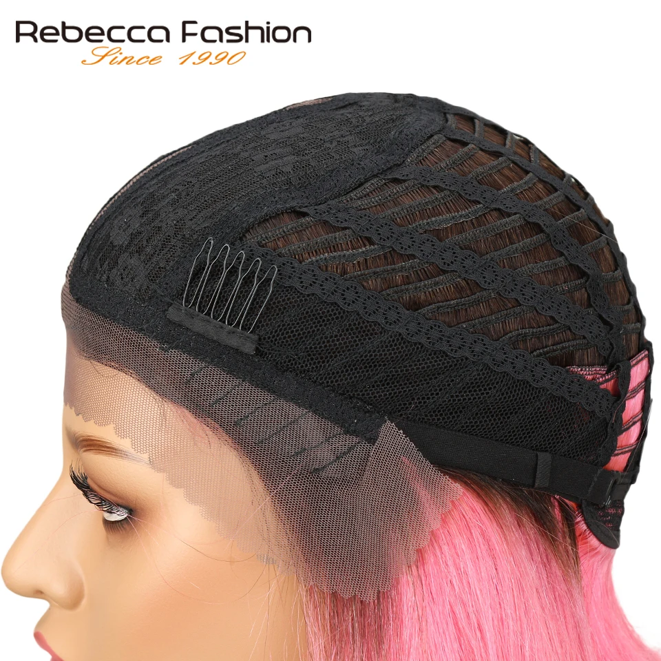 Rebecca средняя часть кружева передние парики для женщин бразильские девственные волосы шелковистая причёска Боб с прямыми волосами Омбре розовый кирпич красный цвет парик Remy