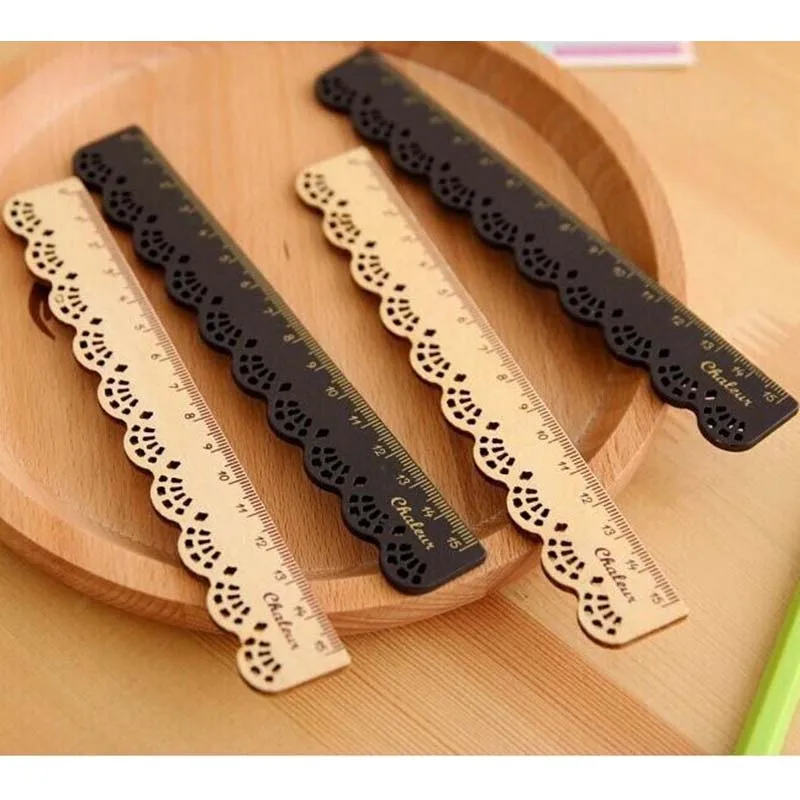 

Kawaii Vintage Sweet Lace Sculpture Brown Wood Ruler Retro Black Ruler For Kid Gift Office School Supply Cute Stationery Rulers