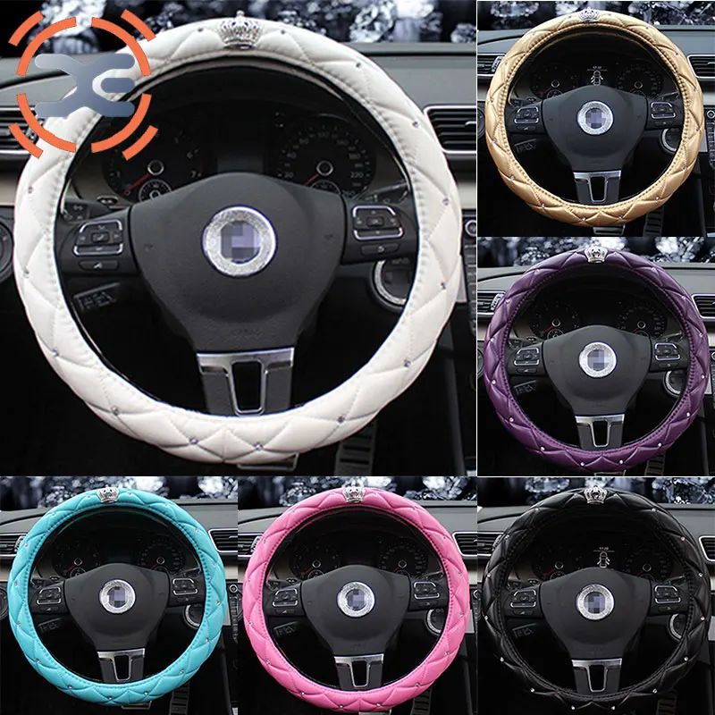 

Rhinestone Steering Cover 16 Colors Diameter 38cm Steering Wheel Cover All Season Steering Wheel Cover For Women