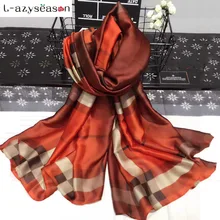 Модный клетчатый шелковый шарф, роскошный женский брендовый хиджаб, шарфы для женщин, шаль, высокое качество, женский платок