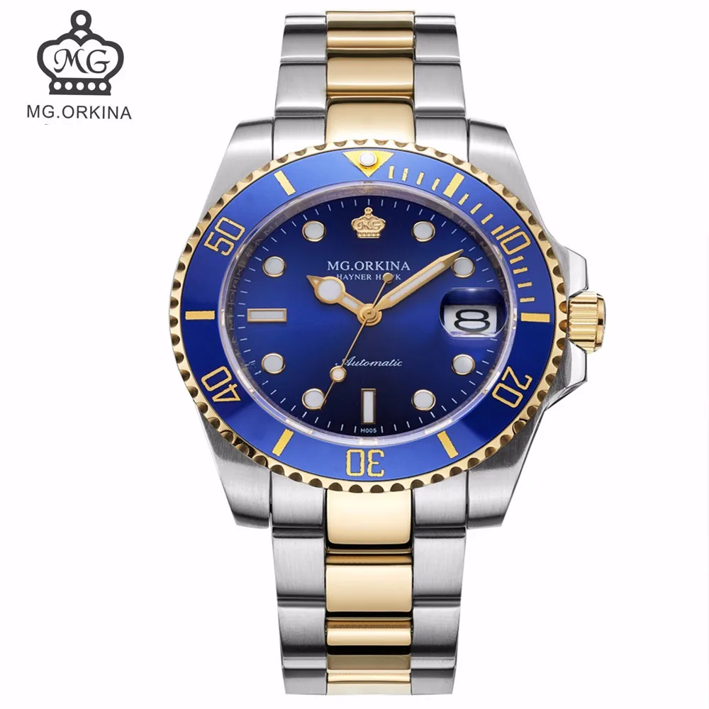 

MG ORKINA Men's Luxury Mechanical Watch with Waterproof & Calendar Ceramic Bezel Top Automatic Watches Famous Brand Men Clock