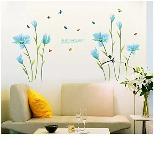 Romantic light blue Lily Wall Stickers Flowers Wall Decals Removable
