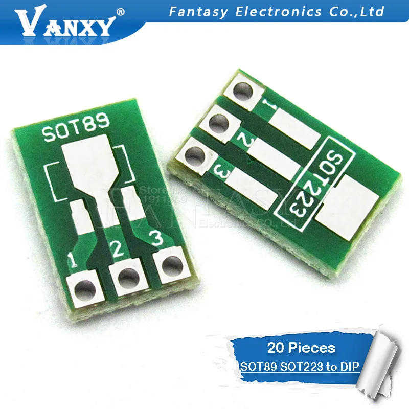 20pcs SOT89 SOT-89 SOT-223 SOT223 to DIP PCB Transfer Board DIP Pin Board Pitch Adapter keysets