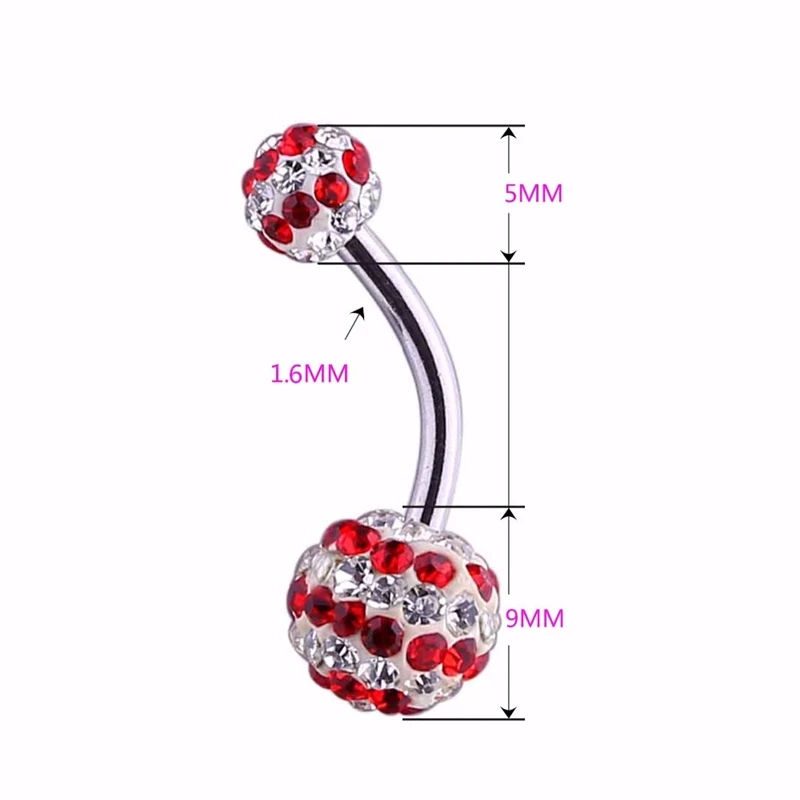 Shamballa пупка кольцо с двойными кристаллами Кольцо-пирсинг для пупка женские крутые Ювелирные изделия Разноцветный пирсинг для тела ювелирные изделия