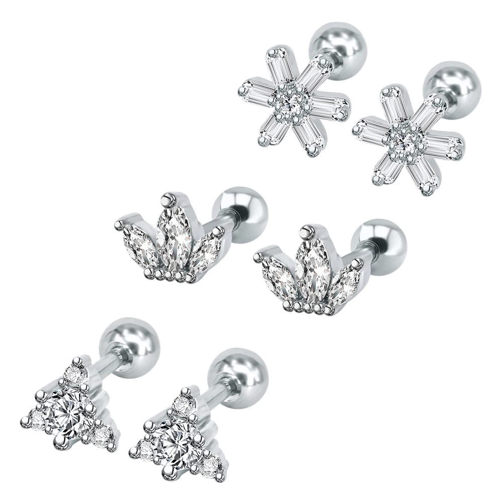 Trendy 16g Triangle White Crystal Ear Studs for Women Stainless Steel