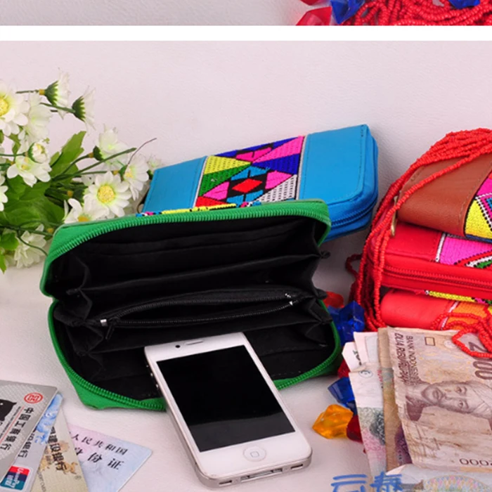 XIYUAN BRADN Женская винтажная Этническая сумка Цветочный вышитый клатч кошелек для монет Дамский Длинный кошелек для карт держатель для карт