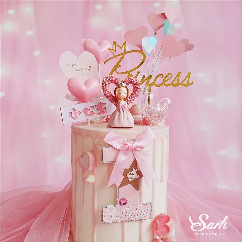 Ins сердце принцесса украшение розовый бант Корона Топпер для торта «С Днем Рождения» для детского дня вечерние свадебные выпечки сладкий подарок