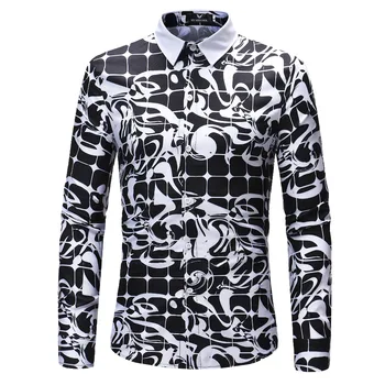 

Mens Long Sleeve Shirts 2018 New Arrival Fashion 3D Plaid Turn-down Collar Mens Shirt Casual Slin Fit Mens Top Clothes Plus Size