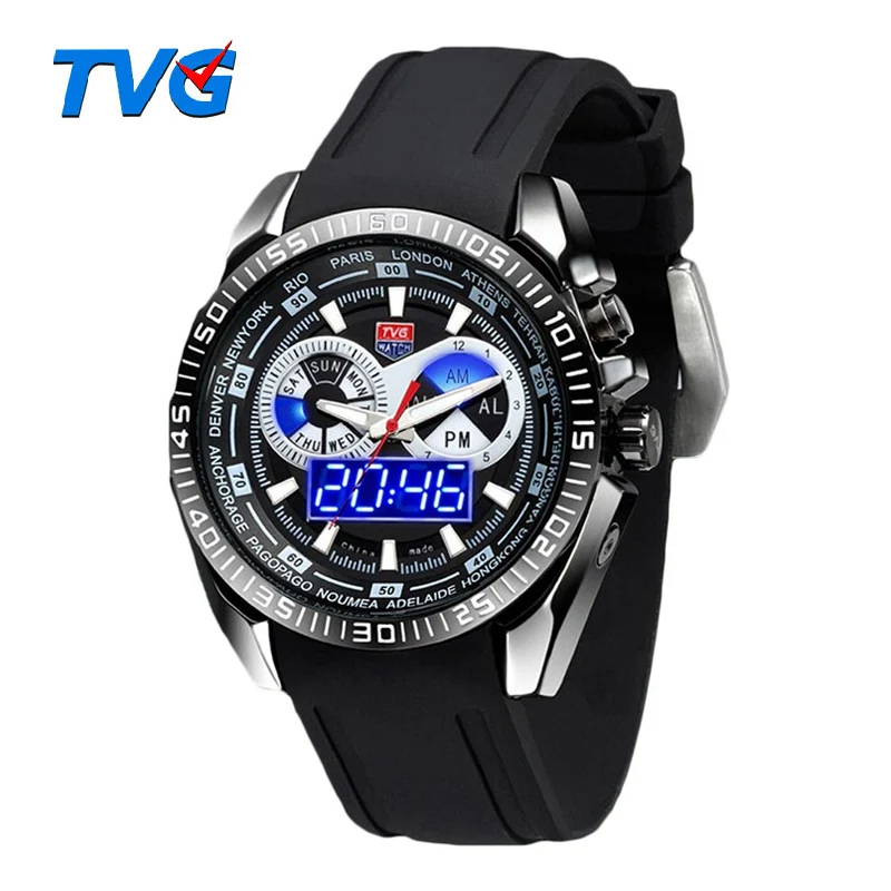 Роскошные спортивные часы TVG бренд Reloj Hombre военные мужские резиновые