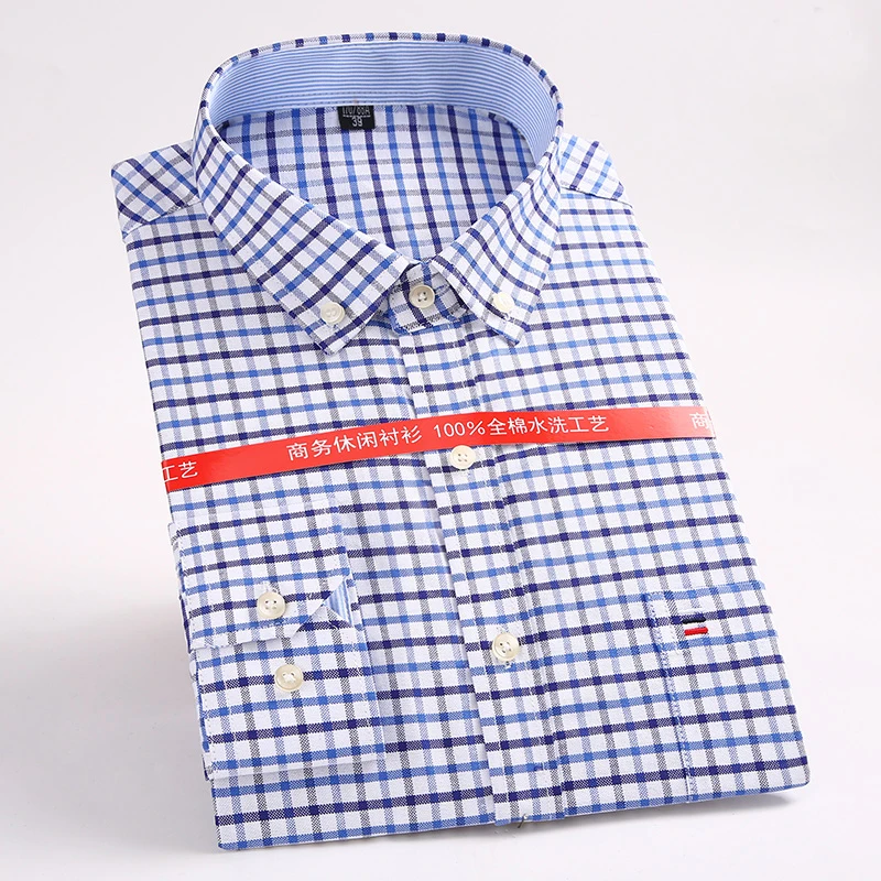 

2019New Arrival Fashion Long Sleeve Plaid Men Casual Shirts Oxford Social Cotton Business Men Plus Size S M L XL 2XL 3XL 4XL 5XL