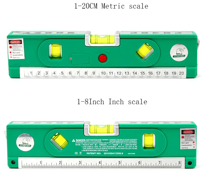 Лазерный уровень горизонта Вертикальная мера метрики и дюймовая линейка с 1,5 м ленты Многофункциональный измерительный инструмент