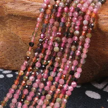 2 мм 3 мм натуральный круглый граненый Турмалин Многоцветный драгоценный камень свободные бусины DIY аксессуары для ювелирных изделий Изготовление браслета ожерелья