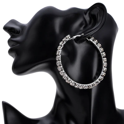 BLIJERY Fashion Stunning Gems Rhinestone Big Hoop Earrings For Women Trendy Jewelry Statement Earrings Night Party Accessories - Окраска металла: Silver