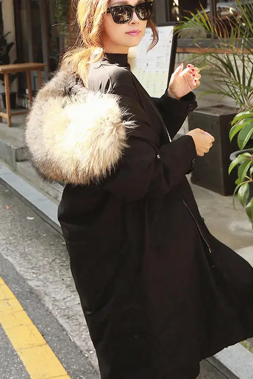 Зимнее пальто для женщин большой меховой воротник с капюшоном Длинная Куртка утепленная Корейская стеганая парка Новинка негабаритных Военная парка B1