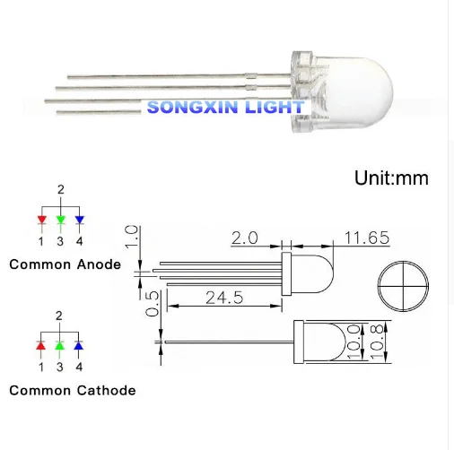 50 шт./лот 8 мм/F8 4pin красный зеленый синий RGB светодиод рассеянный общий анод/катод