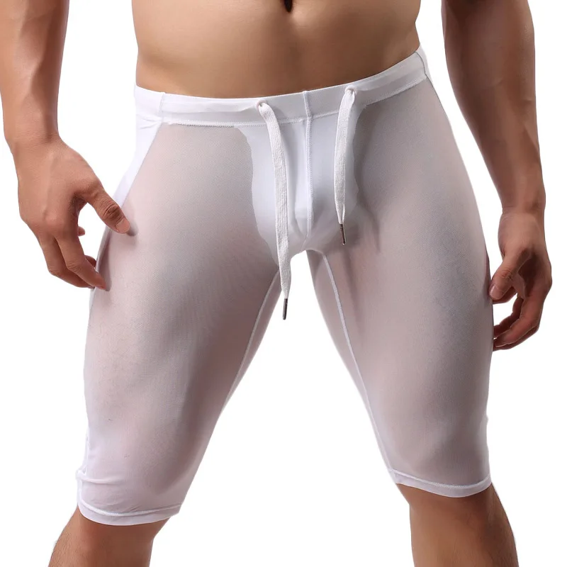 Hot Men Shorts Sportswear Transparent Mesh Fitness Bodybuilding Sweatpants Tight Short Brave Person Brand Quality Low