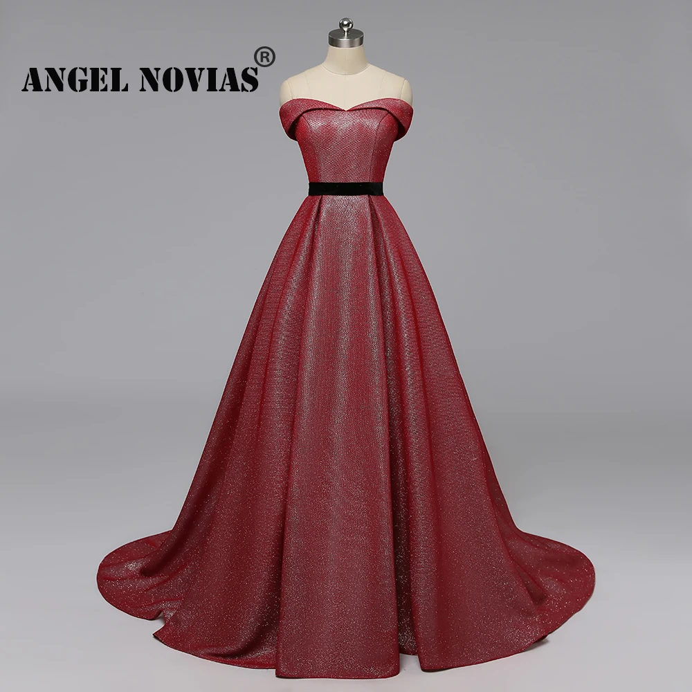 Женское вечернее платье Angel Novias длинное трапециевидной формы с блестками в
