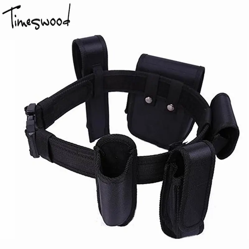 

[TIMESWOOD] 1 Belt With 5 Pouches Tactical Belts Set War Canvas Waistband For Gun 125CM Shoot Girdle Police SWAT Army Men Cowboy