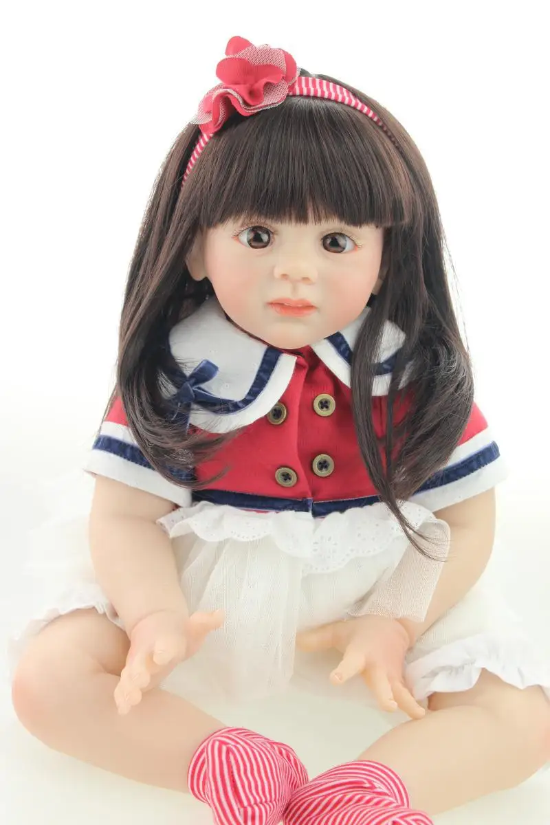 NPKCOLLECTION New 24 60cm Silicone Reborn Fridolin Doll Long Hair Princess Girl Doll Reborn Baby Gift Toy