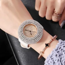 Luxury Women Watches Big Bling White Rhinestone Watch New Fashion Design Quartz Watch Women Dress Wrist watch Leather Band Strap white ceramics band design mens leisure watch