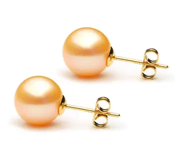 

hj 00763 AAA 9-10mm genuine gold pink south seas pearl earrings 14K
