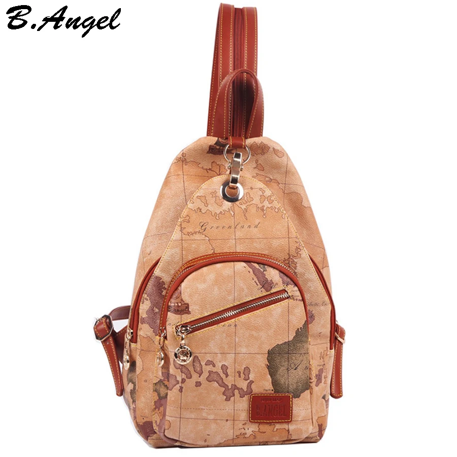 2016 fashion vintage high quality world map backpack women backpack