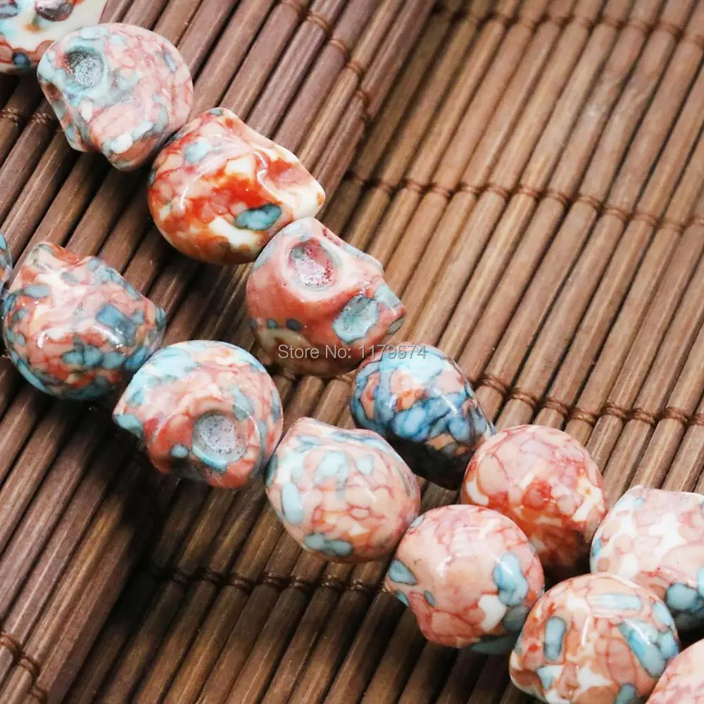 

Accessories Red Multicolor Riverstones Rainbow Semi-precious Stone Skull For Women Girl 12mm Loose DIY Beads Girl Jewelry Making