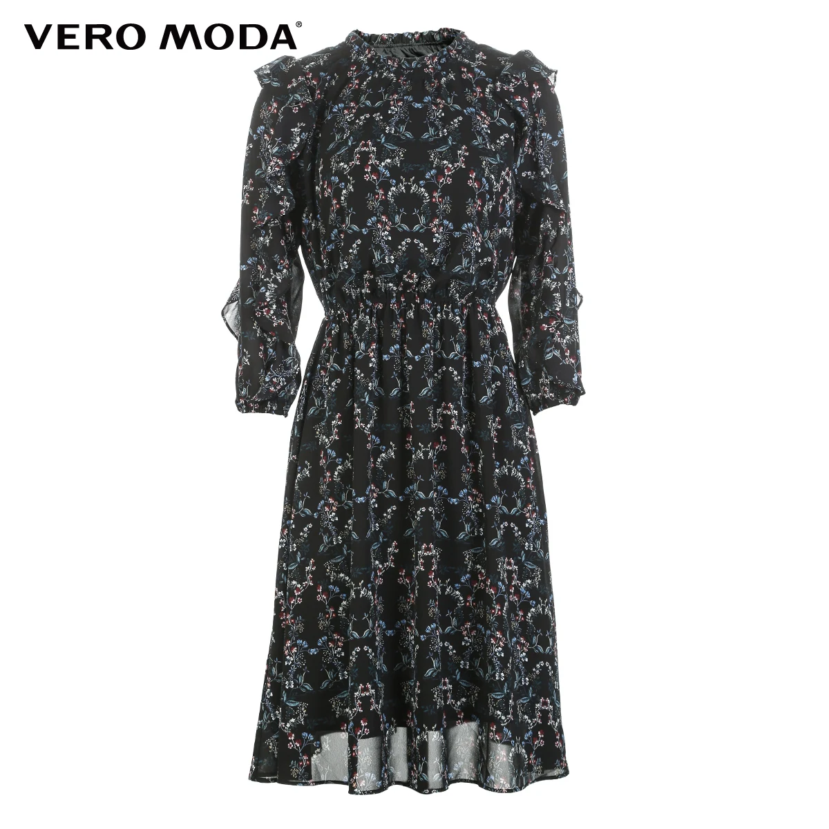 Vero Moda шифоновое платье с оборками и цветочным принтом с рукавами 3/4 | 31837C502