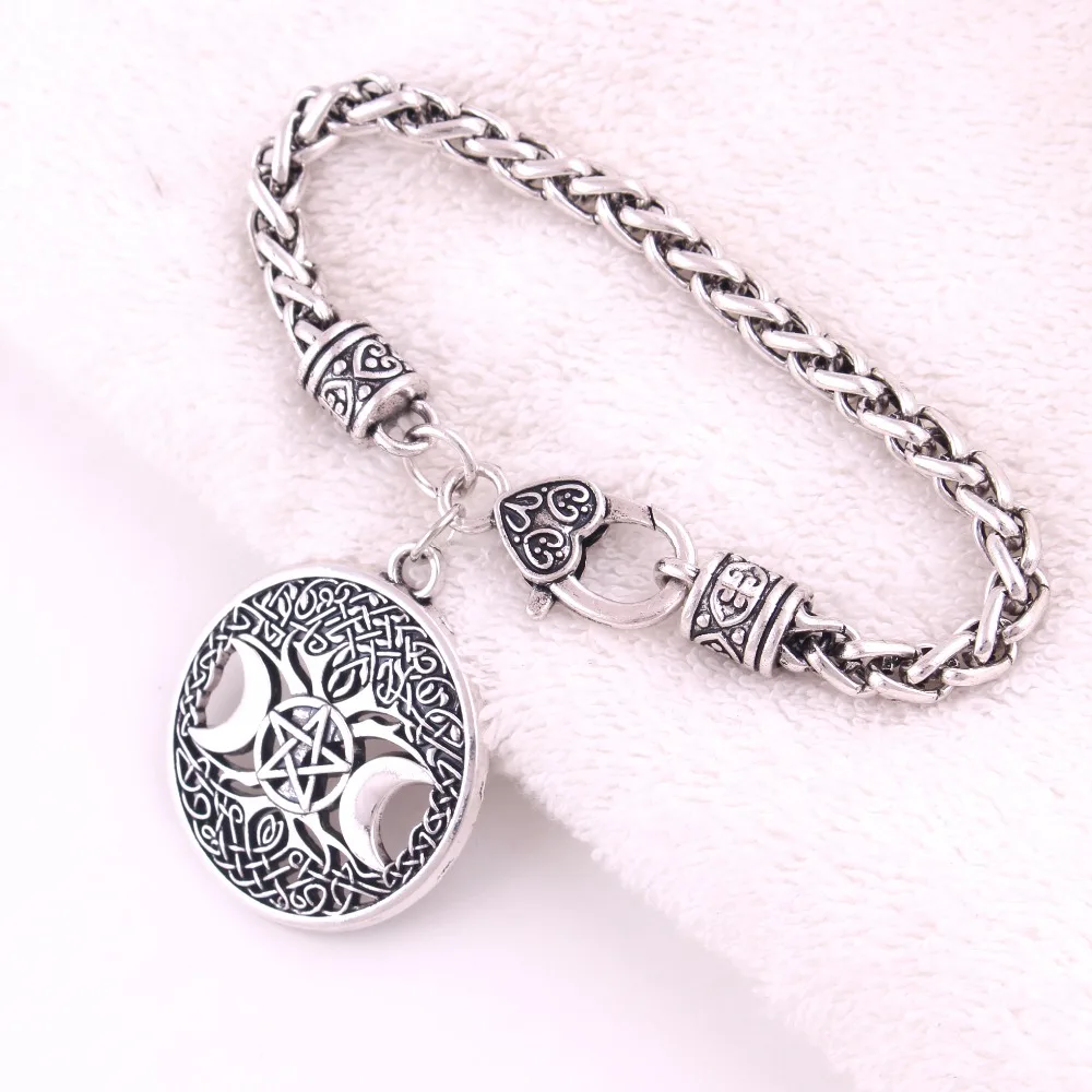 Triple Moon Vintage Tree Of Life Necklace Hollow Pendant Black Chain Men Long