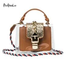FuAhaLu Fashionable transparent child small package new lock female handbag portable shoulder Messenger bag female new tassel shoulder messenger small square package