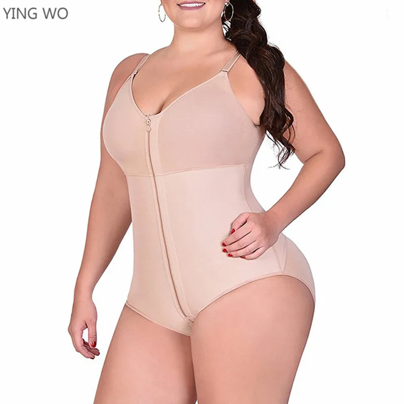 

Black/Beige Front Zipper Tummy Control Body Contour Plus Size Slimming Postpartum Body Panty Shaper Firm Compression Bodysuits