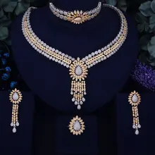 GODKI Luxury Tassels Drop Women Nigerian Wedding Naija Bride Cubic Zirconia Necklace Dubai 4PCS Wedding Jewelry Set