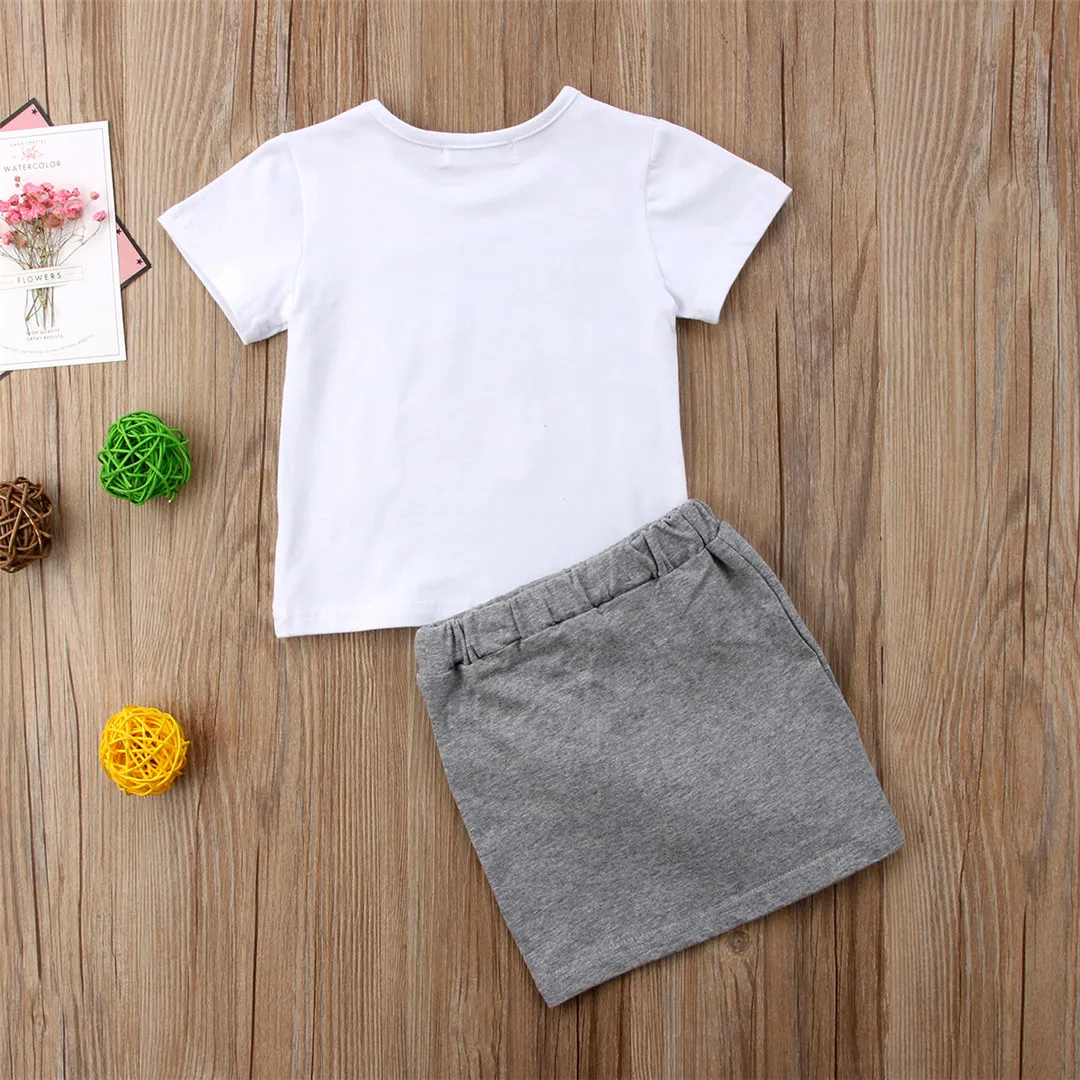Летние хлопковые топы для маленьких девочек, футболка с короткими рукавами, мини-юбка с оборками и высокой талией, комплект одежды