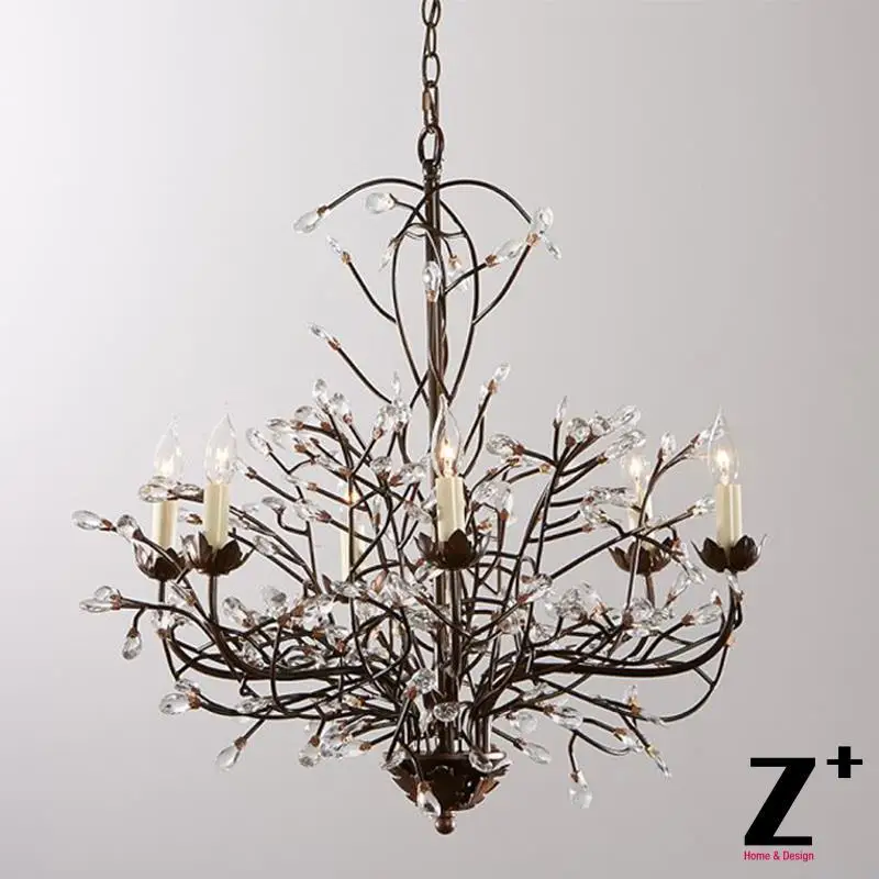 Tree branch CHANDELIER 6 ARM AGED BRASS FINISH country style tree