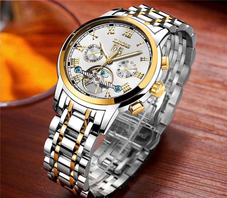 Mens Watches Top Brand LIGE Fashion Luxury Business Automatic Mechanical Men Military Steel Waterproof Clock Relogio Masculino