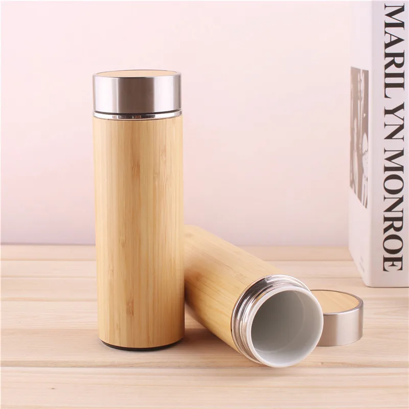 Hot Sale 450ml Bamboo Water bottle Thermos Bottle Stainless Steel Tumbler Vacuum Flasks Coffee Mug For Travel Tea insulated cup