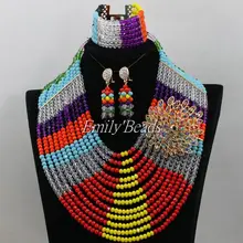 Модный свадебный костюм нигерийские Свадебные африканские бусы ювелирный набор кристалл индийские ювелирные изделия ожерелье серьги набор AIJ452