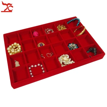 

Brand New 24 Grid Jewelry Tray Red Velvet Pendant Earring Bracelet Display Box Jewelry Ring Storage Organizer Case 35*25*3cm