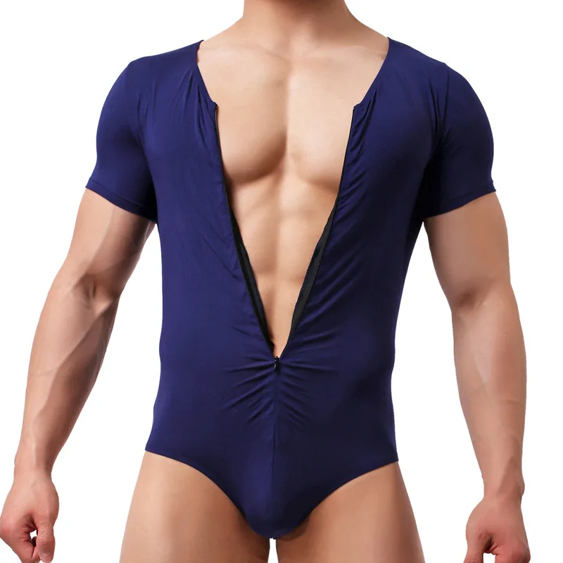 NEW Sexy Bodysuits Men Underwear Sexy Soft Teddies Zipper Design Gay Man Body Suit Wrestling t-shirts Dropshipping