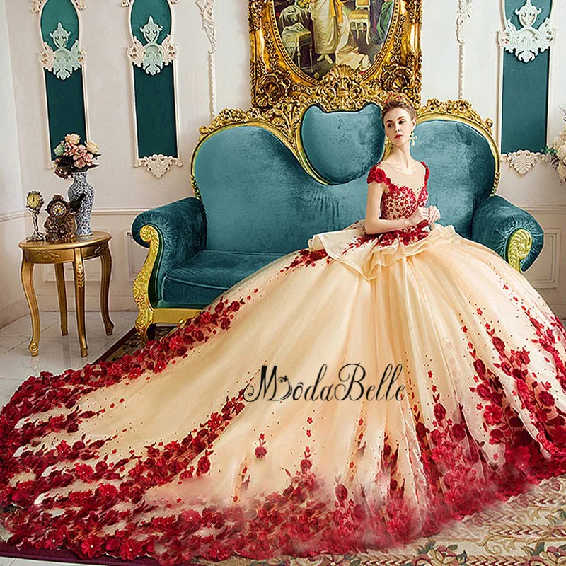 Modabelle 3D красные цветы Шампанское вечернее платье роскошный Совок размера плюс Вечерние платья Abendkleider Дубай