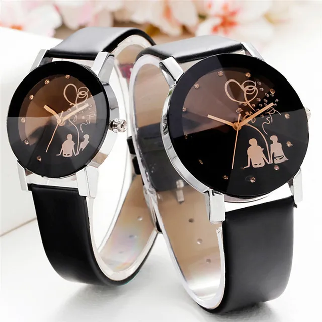 Relogio Couple Watches for lovers Stylish Spire Glass Diamond watch Leather stra Relogio Couple Watches for lovers Stylish Spire Glass Diamond watch Leather stra