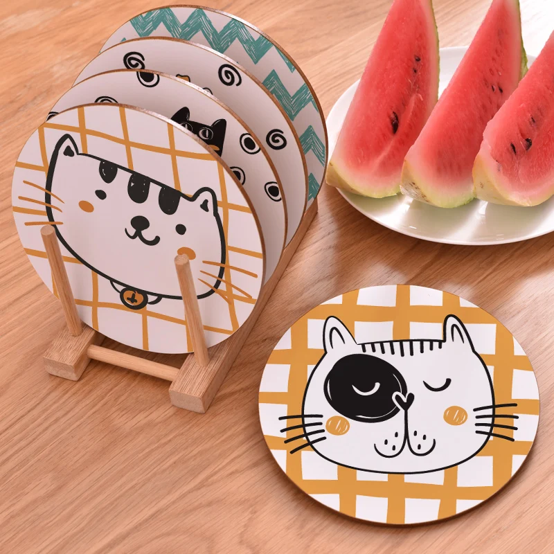 Uncle cat Wood Potholer Pad Non-slip Heated Mat Brand Round Table Kitchen Hot Pot Place Mats For 1pc | Дом и сад