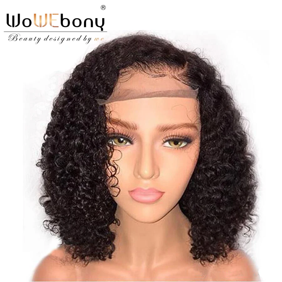 WoWEbony синтетические волосы на кружеве Искусственные парики бразильский Реми человеческие волосы короткий Боб 150% плотность натуральн