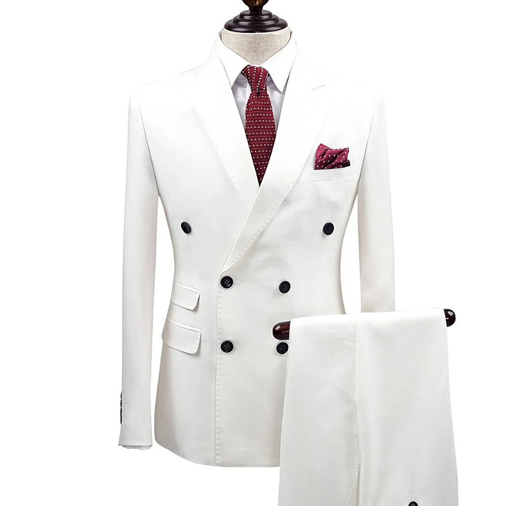 2018 Tailor Made White Suit Men Groom Wedding Suits For Men Double Breasted Tuxedo Terno 2 Piece